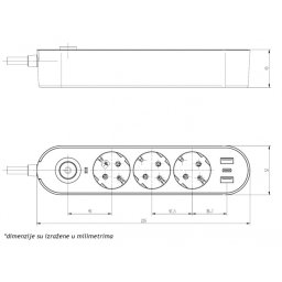 PRENOSNA PRIKLJUCNICA GS03KU 3/5met, 2 USB, TIP C