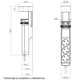PRIKLJUCNICA DEU03012A1C 3/1.4met, 3 USB
