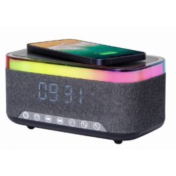 Stoni sat budilnik Gembird DAC-SPKBT-QC15-BK, bežični punjač telefona, FM radio, bluetooth