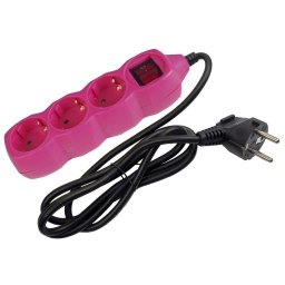 PRODUŽIVAČ SA 3 RUPE 1.5M SA PREKIDAČEM 3X1.0mm 16A PINK ENTAC