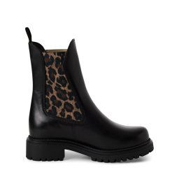 Kožne ženske gležnjače 1-25427-41 crne/leopard