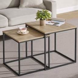 Kvadratni sto za kafu, 2 komada -sonoma oak / black nogare
