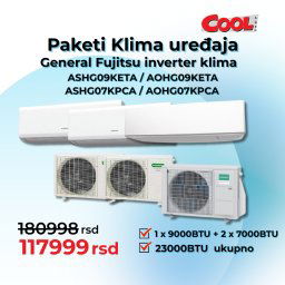 Paket klima 1x9000 i 2x 7000 btu Fujitsu general inverter