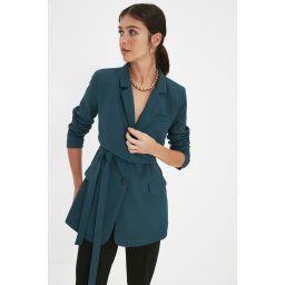 Trendyol Emerald Green Regular Lined Tie-Up Woven Blazer Jacket