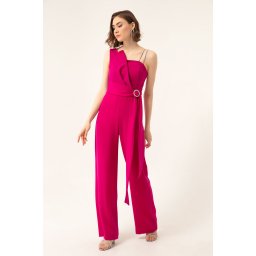 Lafaba Women's Damson One-Shoulder Stoned Evening Dress Jumpsuit