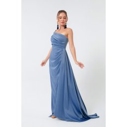Lafaba Women's Indigo One-Shoulder Satin Evening & Prom Dress