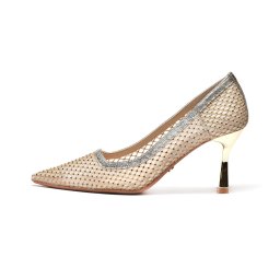 L242567GLD - Ženske salonke zlatne sa mrežastim detaljima