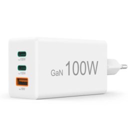 Brzi punjac, GaN, 2x USB-C PD, 1x USB-A, 100W beli