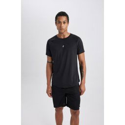 DEFACTO Fit Slim Fit Narrow Cut Crew Neck Printed Sports Short Sleeve T-Shirt