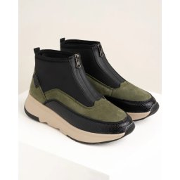 Ženske kožne duboke patike na debelom đonu 24341-2 maslinaste