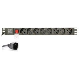 EG-PDU-014-C14 Gembird C14 Produzni kabl sa zastitom 8 uticnica 10A, PDU 1U, aluminium, 3m