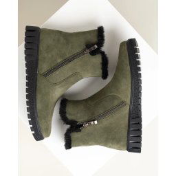 Ženske kožne poluduboke čizme 24302-2 maslinaste