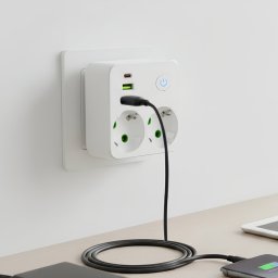 Strujni razdelnik 2 utič. + prekidač, 2xUSB+tip C