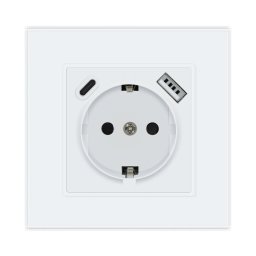 Utičnica šuko uzidna+1xUSB-A+1xUSB-C bela