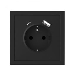 Utičnica šuko uzidna+1xUSB-A+1xUSB-C crna