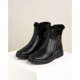 Ženske kožne poluduboke čizme 24302-1 crne