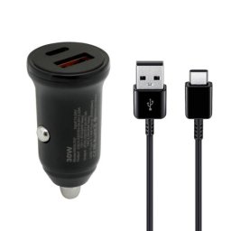 Auto punjac 30w usb-a + type-c ulaz sa usb-a na type-c kablom sivi ( A722 )