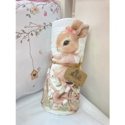 Deksi četvoroslojni muslin prekrivač za bebe Zeka na biciklu - rozi 120 x 120 cm