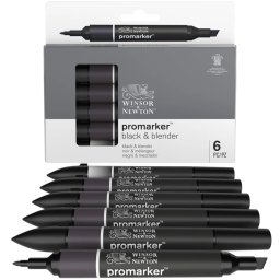 Promarker set 5 blacks+blender