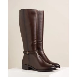 Kožne ženske duboke čizme na blok petu 1-25529-43 braon