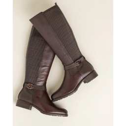 Kožne ženske duboke čizme na blok petu 1-25618-43 braon