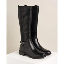 Kožne ženske duboke čizme na blok petu 1-25618-43 crne