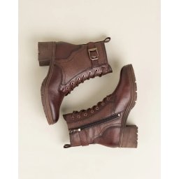 Kožne ženske poluduboke čizme na blok petu 1-25907-45 braon