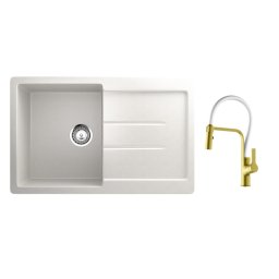 Set: Bela granitna sudopera Ulgran U507 + slavina SanDonna Andra Gold-White