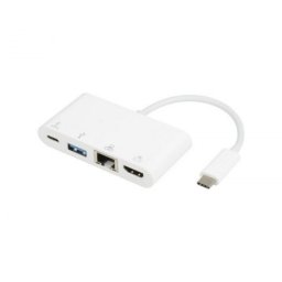 E-Green Adapter USB 3.1 tip C (M) - HDMI + USB3.0 + RJ45 + tip C (F) beli