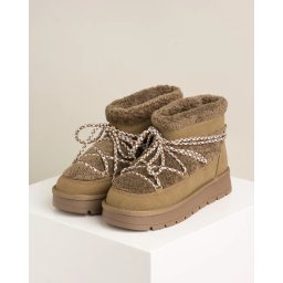 Tople ravne poluduboke teddy čizme LH212590 maslinaste