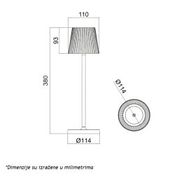 STONA LAMPA PUNJIVA T16011 3W 3000K IP54 CRNA