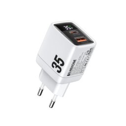 Wekome WP-U25 Superbrzi Strujni GaN Punjač, 2-porta USB (3.0 i 3.1 Tip-C) 35W, sa displejom, beli