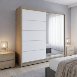 Klizni plakar Cameron III Sonoma/Belo sa ogledalom 1500X2000X580 ( 830-215 )