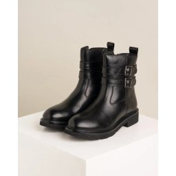 Ženske kožne ravne poluduboke čizme A2046 crne