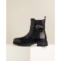 Ženske kožne ravne poluduboke čizme A2025 crne