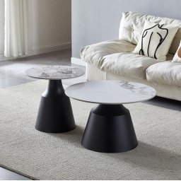 Klub sto 6052 set Bela keramička ploča/Crne metalne noge fi 70+fi 50 ( 800-632 )
