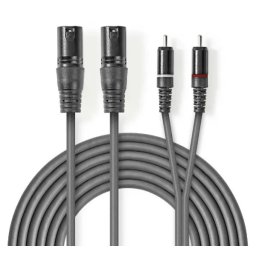 NEDIS COTH15210GY30 Balansirani audio kabl 2x XLR 3-Pin muski na 2x RCA muski, 3m, PVC, Dark Grey