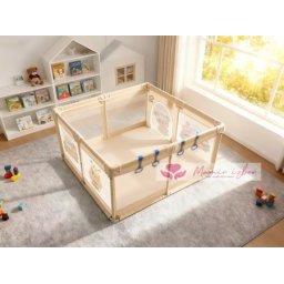 Joy bež+print ogradica za bebe 127x127 cm ( 22687 )