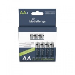 MEDIARANGE GERMANY AA 1.5V LI-ION 4KOM-RECHARG-1400MAH-MRBAT161-USB-C