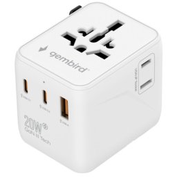Gembird TPA-1A2C20-01-W Univerzalni 20W Travel adapter
