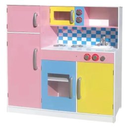 KINDER HOME Drvena kuhinja, dečija igračka za igranje uloga sa šarenim dizajnom