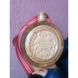 ČUTURA sa metalnim obručima - U DUBOREZU - Motivi: Sveti Đorđe i GRB SRBIJE - 0,7 litara