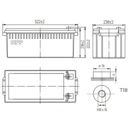 NPP NPG12V-200Ah, GEL BATTERY, C20=200AH, T16, 522x238x218x222, 52,8KG, Light grey