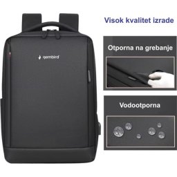 NCC-15-KLB021 Gembird Ranac za laptop 15,6inc 45x28x15cm USB konektor, 600g