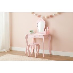 Roze sto za šminkanje sa ogledalom + stolica
