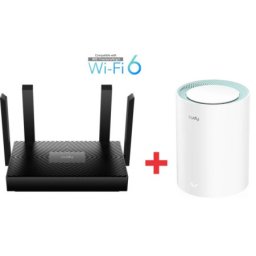 Cudy SET WR1500 AX1500 Dual Band 2.4+5Ghz MESH Ruter + M1500 1-pack AX1500 Dual Band MESH