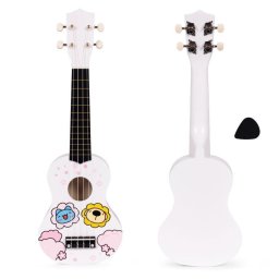 Ukulele drvena gitara za decu sa 4 najlonske žice i trzalicom bela– ECOTOYS