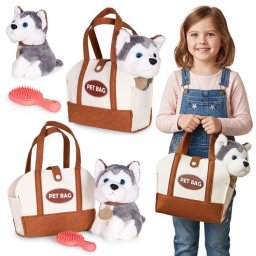 Plišana igračka za decu, štene Husky, torba + četka za negu