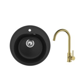 SET Ulgran U101 + SOLO – granitna sudopera i zlatna slavina