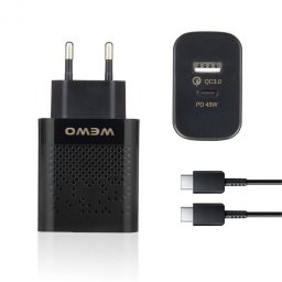 Punjač 45W za mobilni USB A plus USB Type C QC 3.0 45W, WEWO PD 45W, s kablom i bez kabla